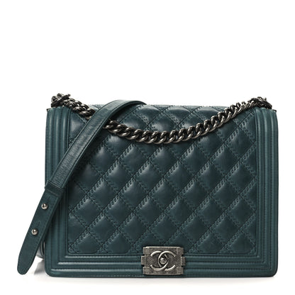 Chanel Calfskin Quilted Double Stitch Large Boy Flap Green 1 of 11