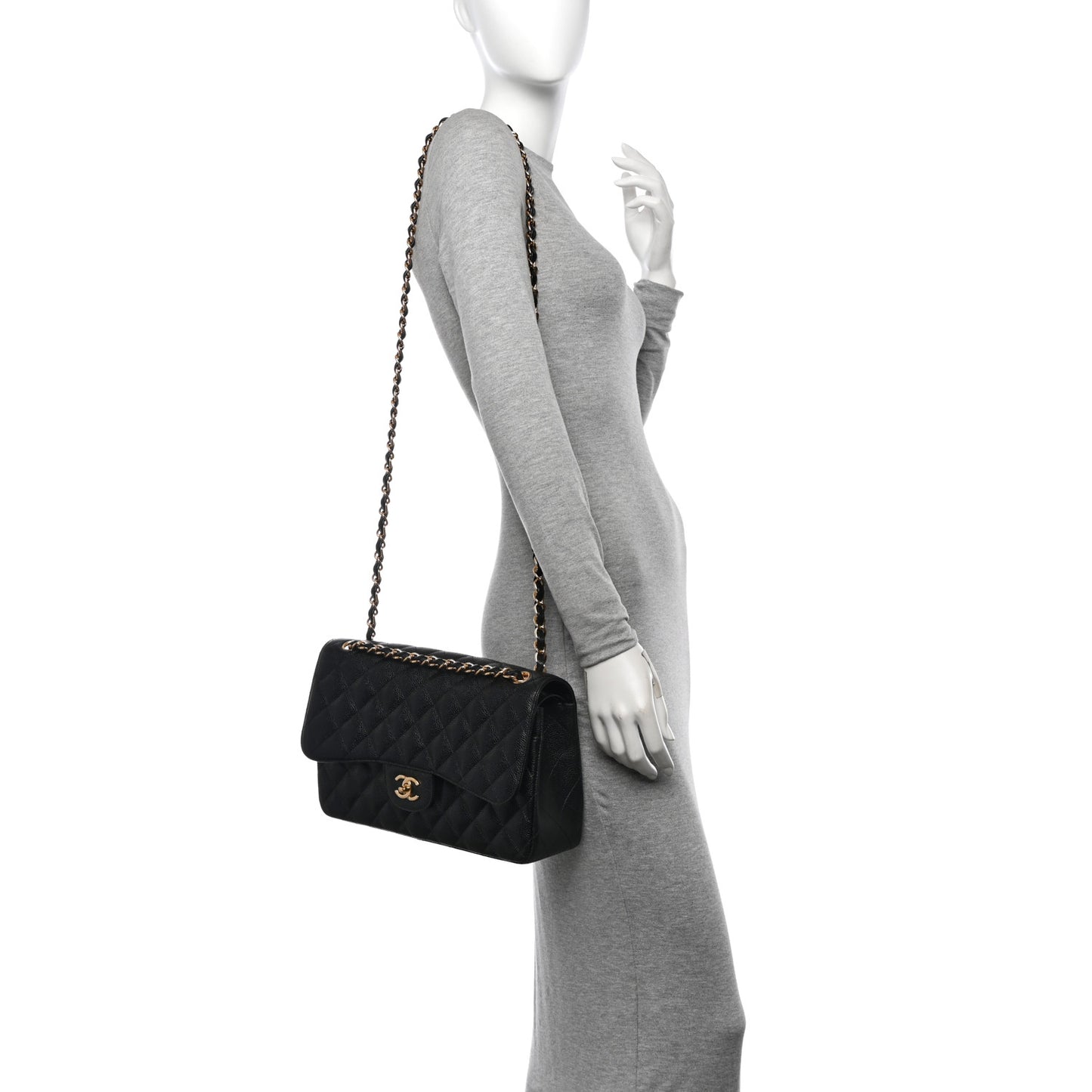 Caviar Quilted Jumbo Double Flap Black