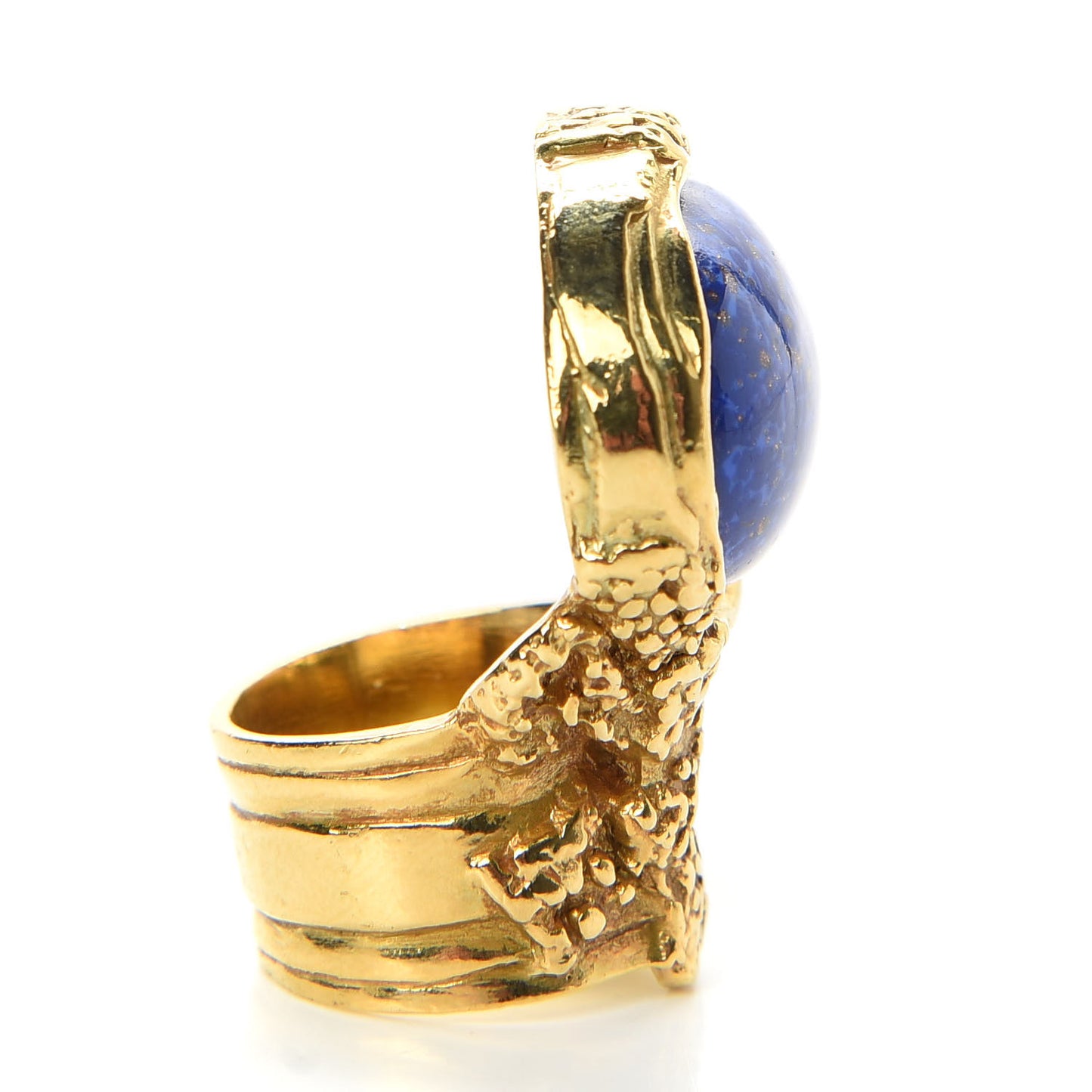 Glass Cabochon Arty Ovale Ring 6 Gold Lapis