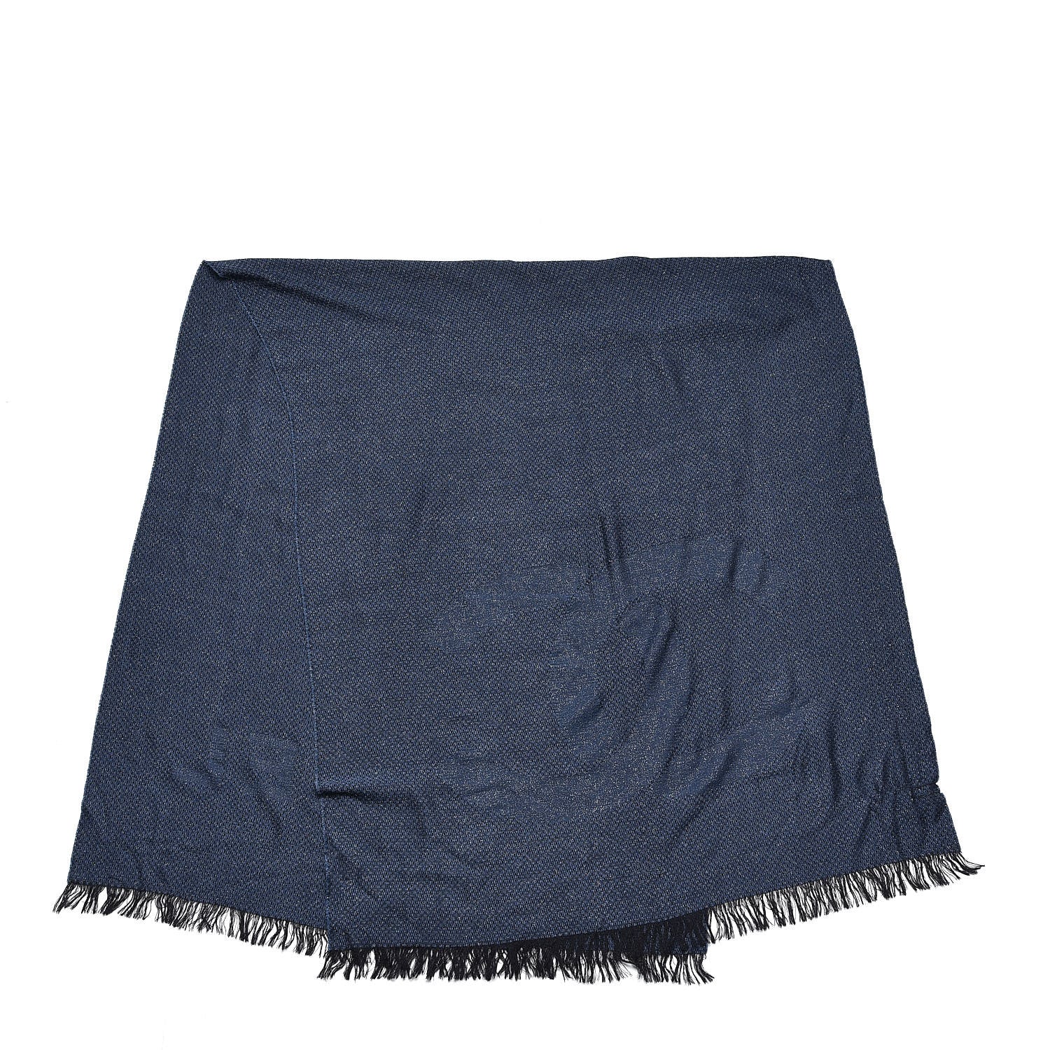 Chanel Cashmere Silk CC Fringe Scarf Blue Black 3 of 6