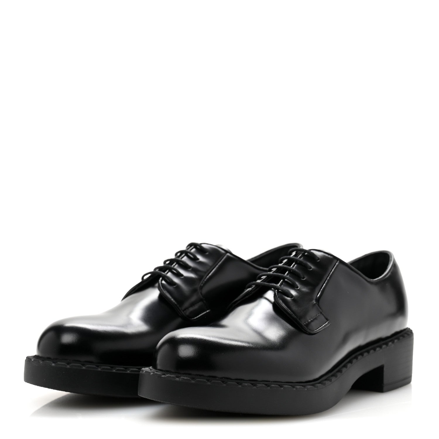 Prada Spazzolato Lace Up 50mm Loafers 38 Black 4 of 10