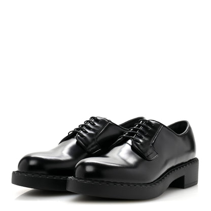 Prada Spazzolato Lace Up 50mm Loafers 38 Black 4 of 10