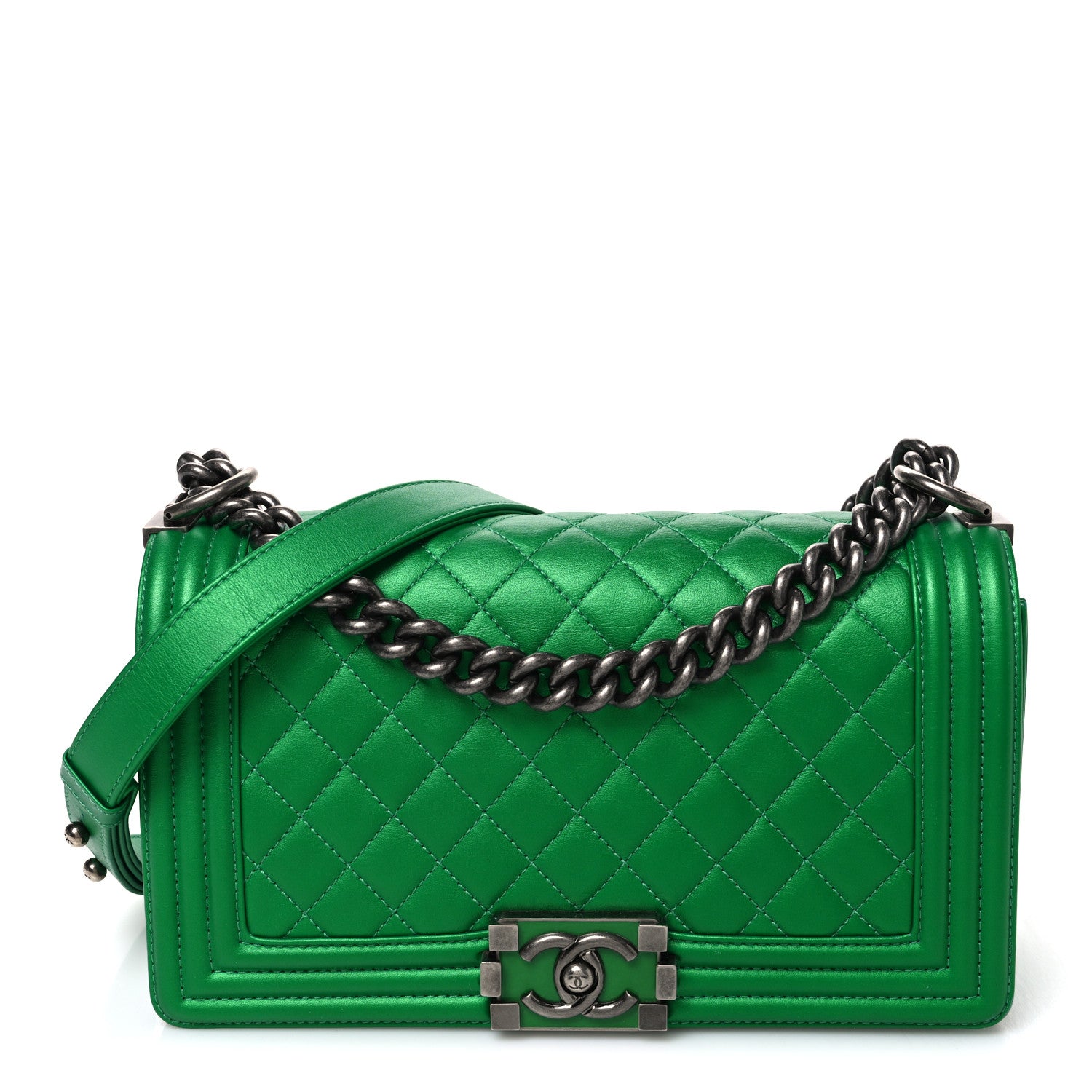 Chanel Metallic Calfskin Quilted Medium Boy Flap Green 1 of 10