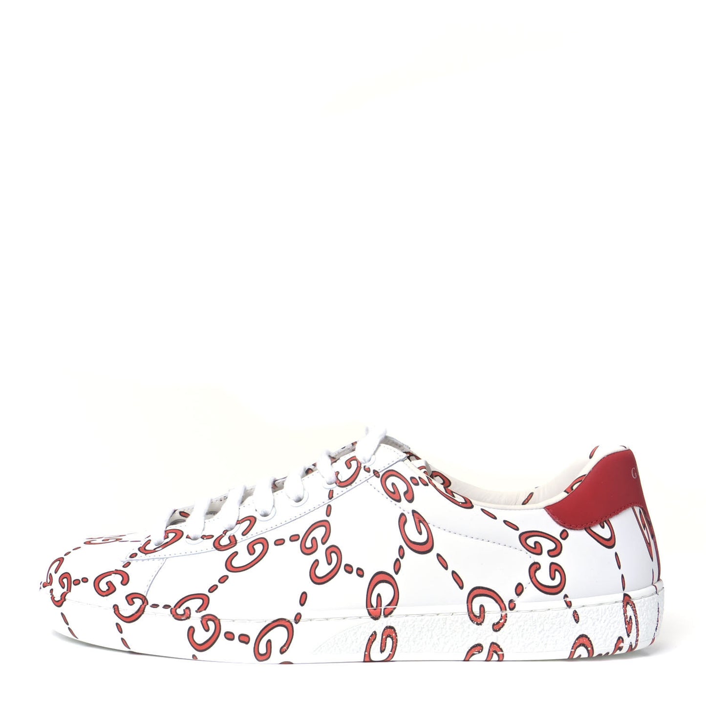 Calfskin GucciGhost Print Mens Ace Sneakers 8 White Hibiscus Red