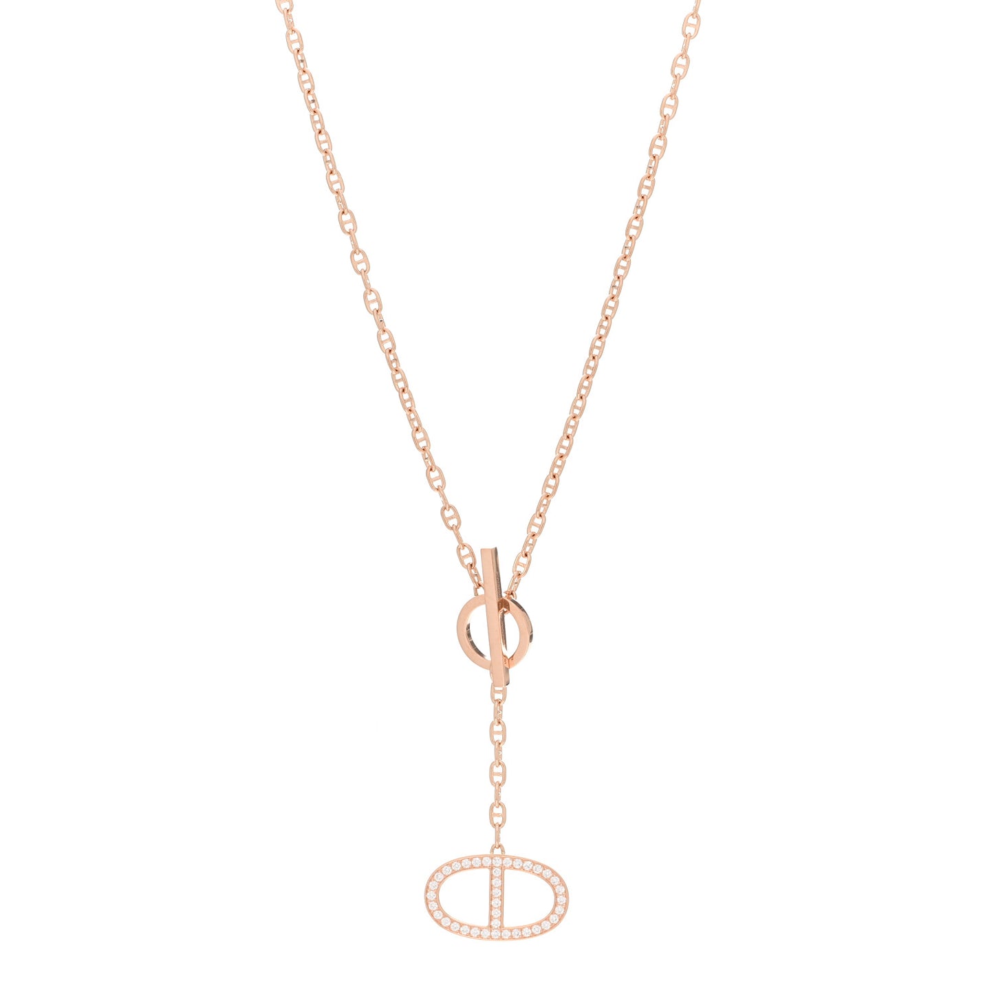 18K Rose Gold Diamond GM Chaine D'Ancre Contour Pendant Necklace ST