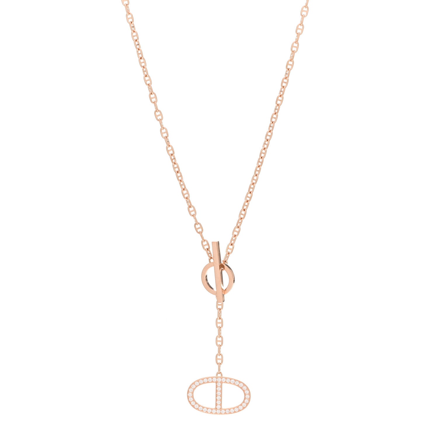 Hermes 18K Rose Gold Diamond GM Chaine D'Ancre Contour Pendant Necklace ST 1 of 6
