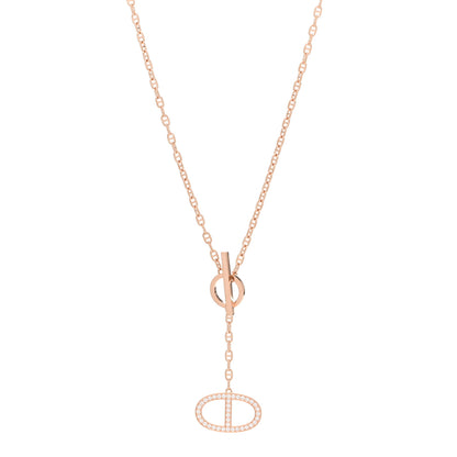 Hermes 18K Rose Gold Diamond GM Chaine D'Ancre Contour Pendant Necklace ST 1 of 6