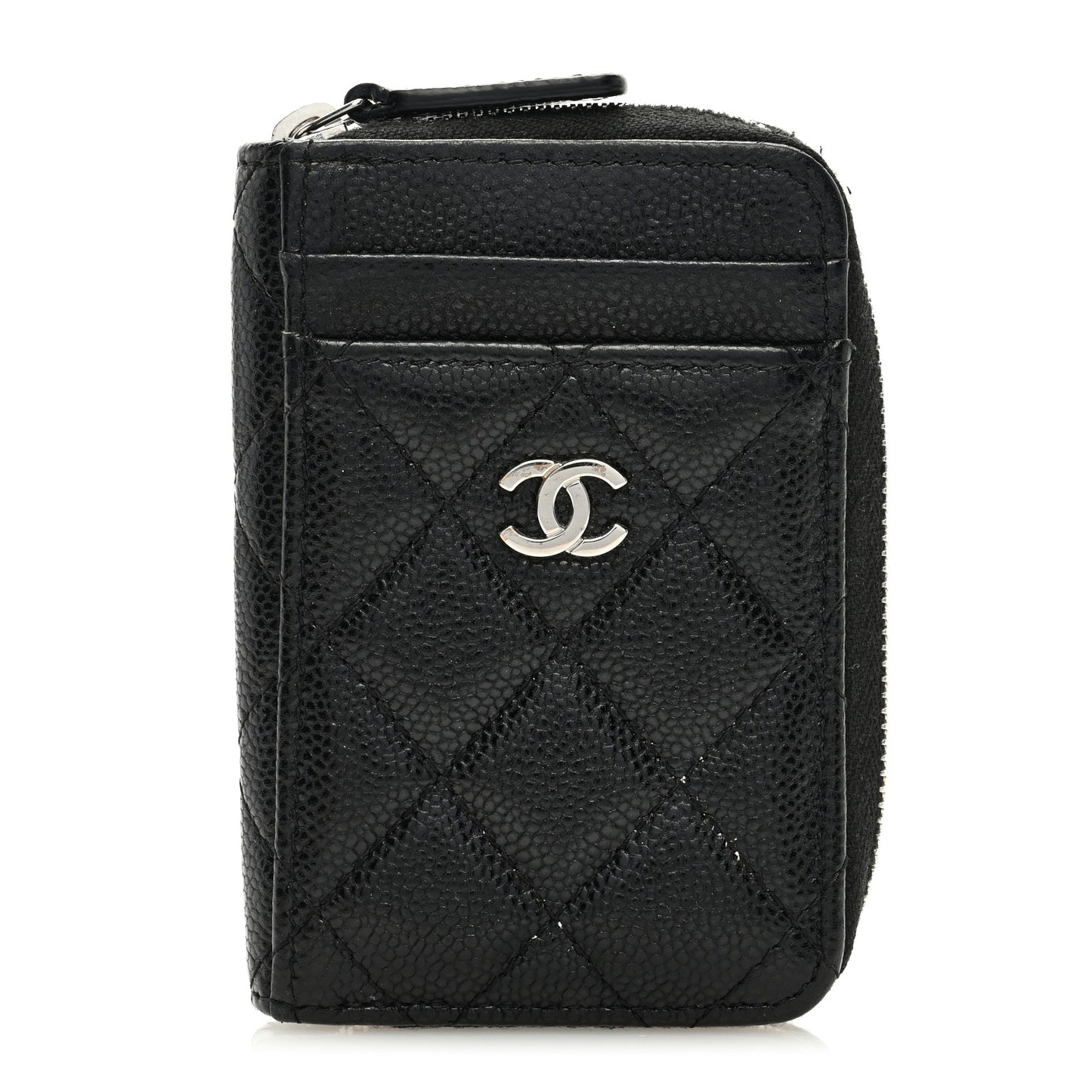 Caviar Quilted Zip Card Holder Black