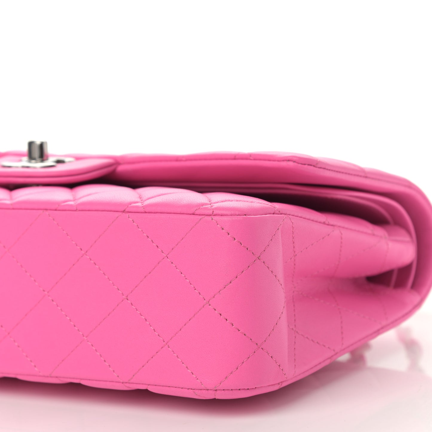 Lambskin Quilted Medium Double Flap Neon Pink