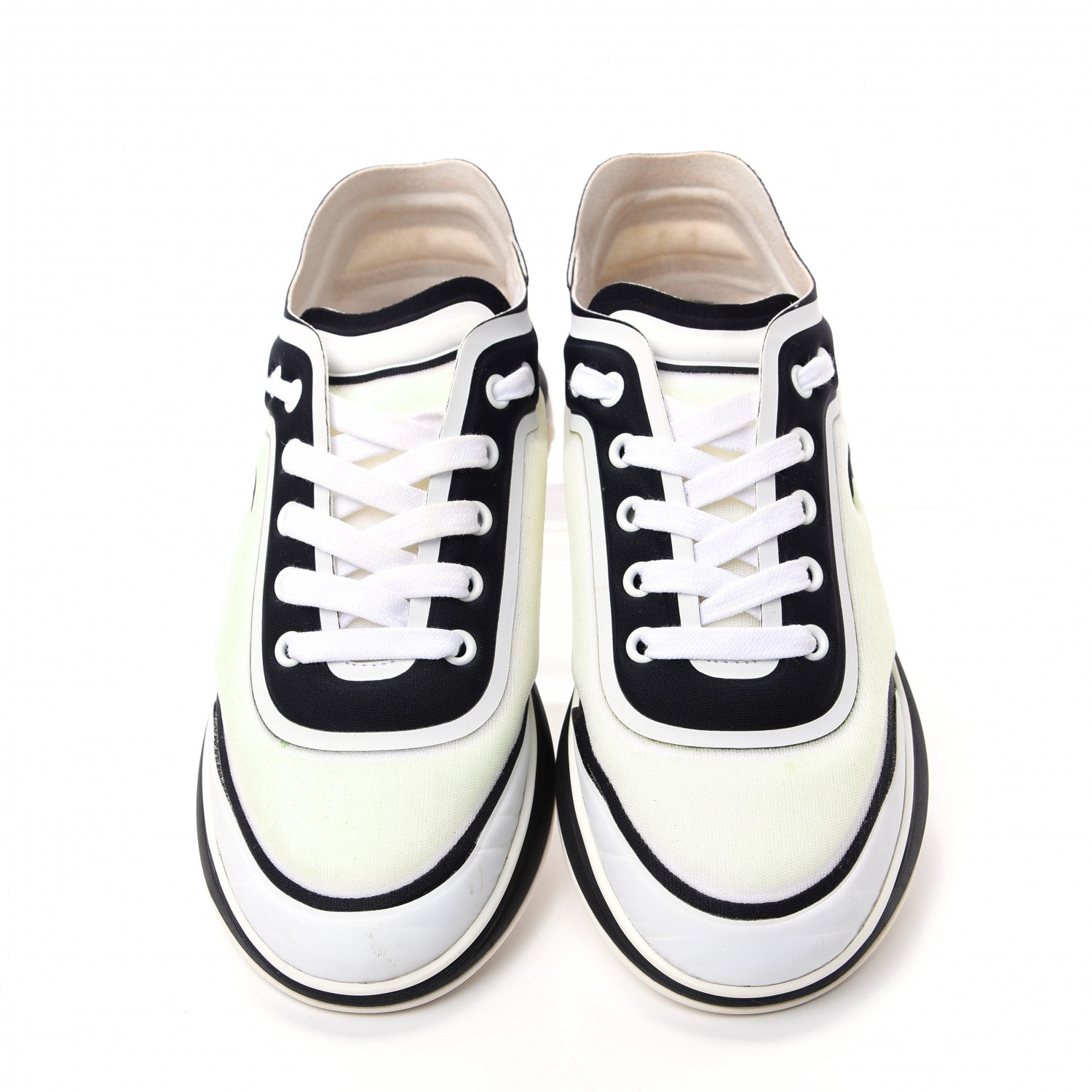 Chanel Lycra Womens CC Sneakers 37.5 White Black 5 of 10
