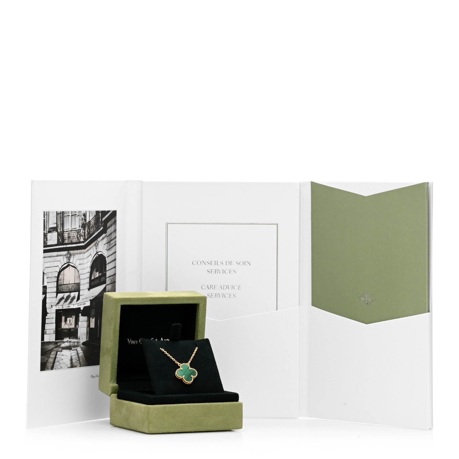 Van Cleef & Arpels 18K Yellow Gold Malachite Vintage Alhambra Pendant Necklace 4 of 4