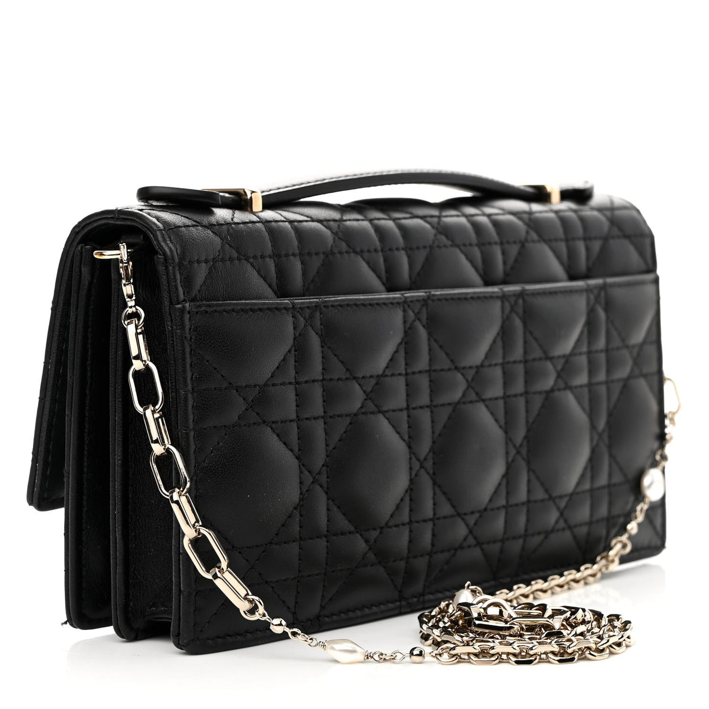 Lambskin Cannage Lady Dior Phone Pouch Black