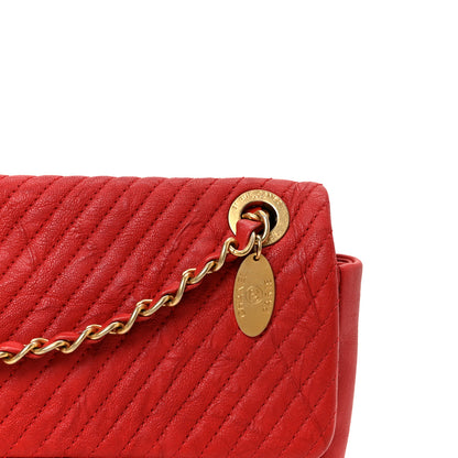 Chanel Wrinkled Lambskin Chevron Quilted Medium Flap Red 9 of 12