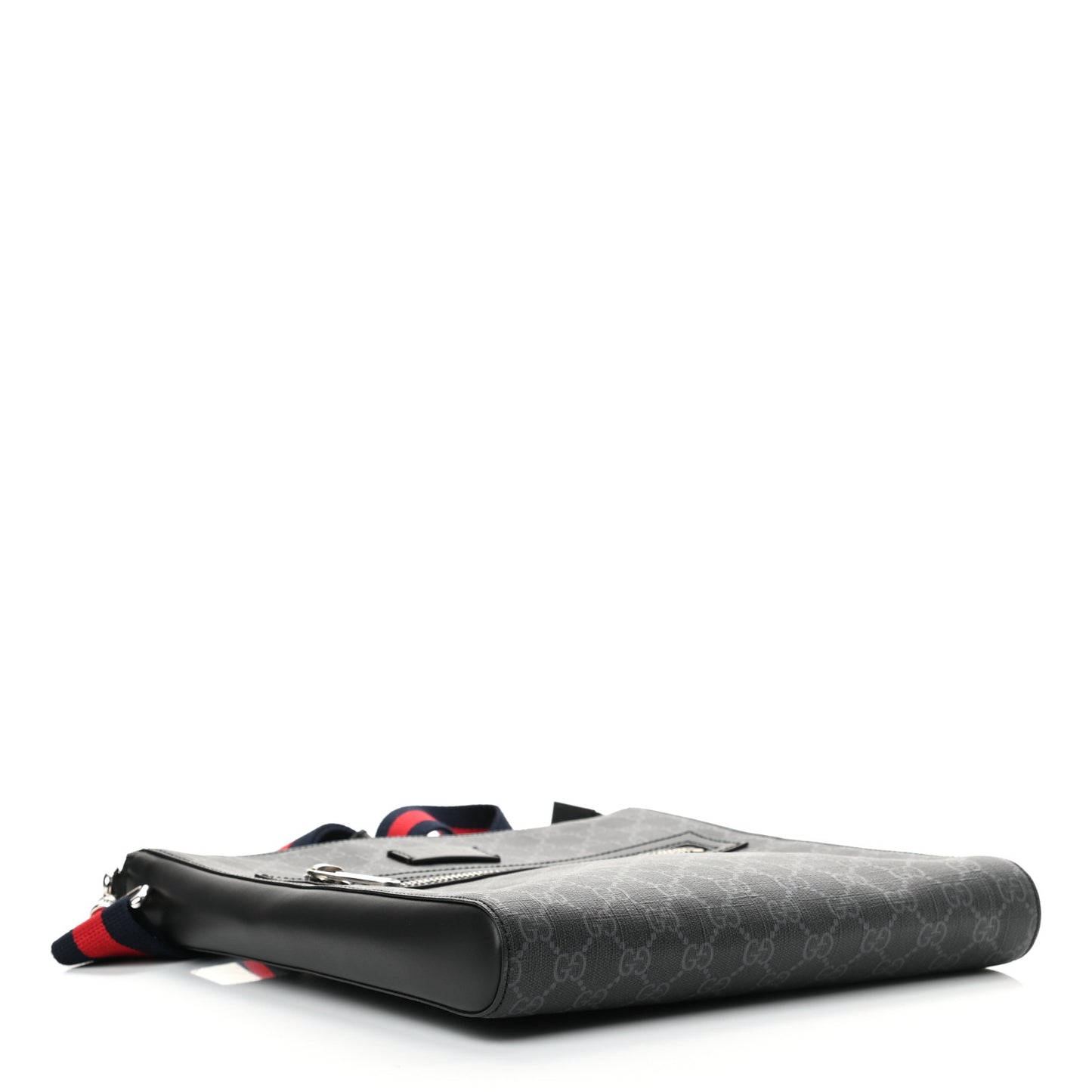 GG Supreme Monogram Appia Calfskin Web Flat Messenger Bag Black Grey