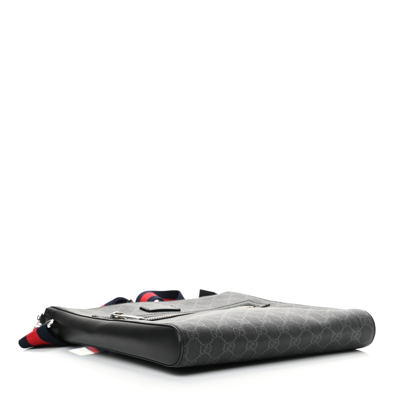 Gucci GG Supreme Monogram Appia Calfskin Web Flat Messenger Bag Black Grey 3 of 10
