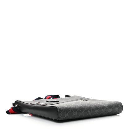 Gucci GG Supreme Monogram Appia Calfskin Web Flat Messenger Bag Black Grey 3 of 10