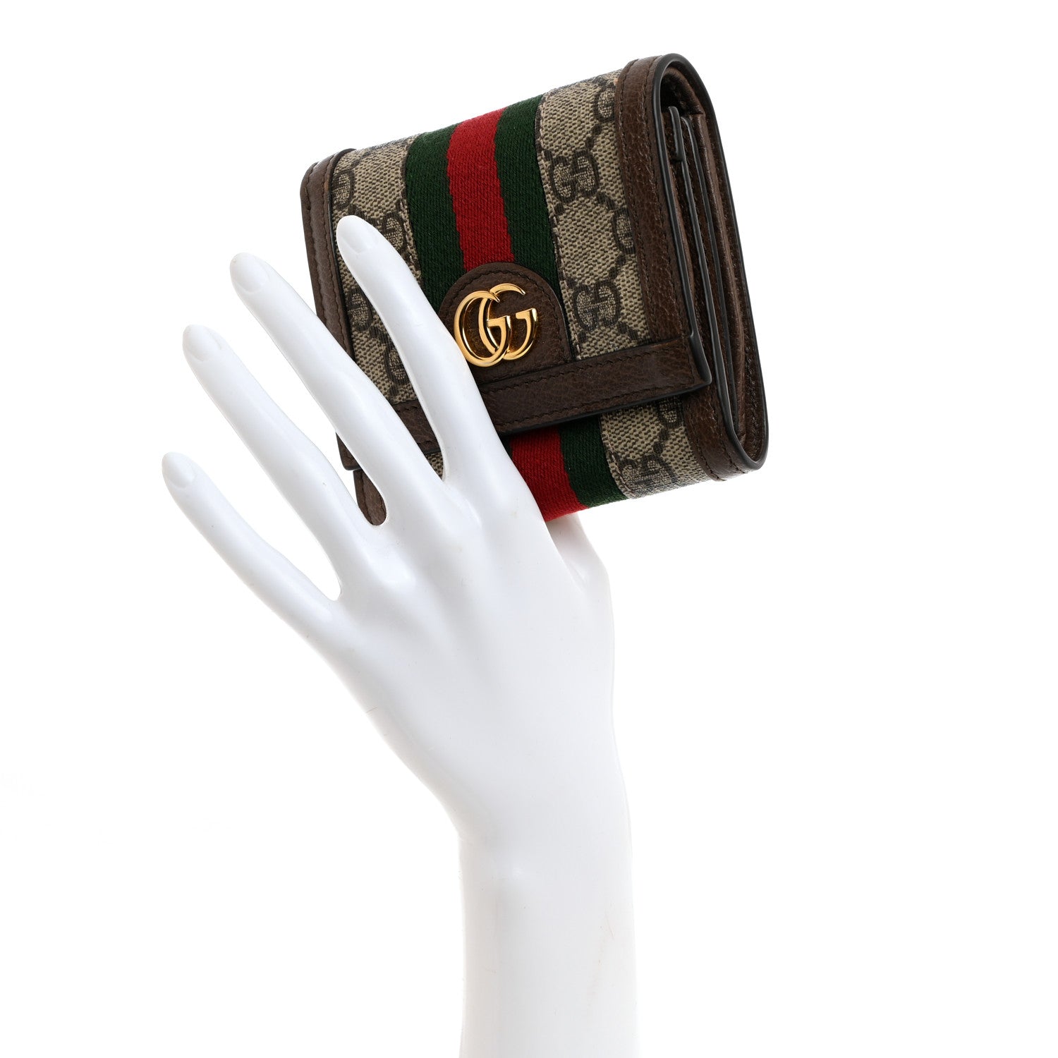 Gucci GG Supreme Monogram Web Ophidia Compact Wallet Beige New Acero 2 of 6