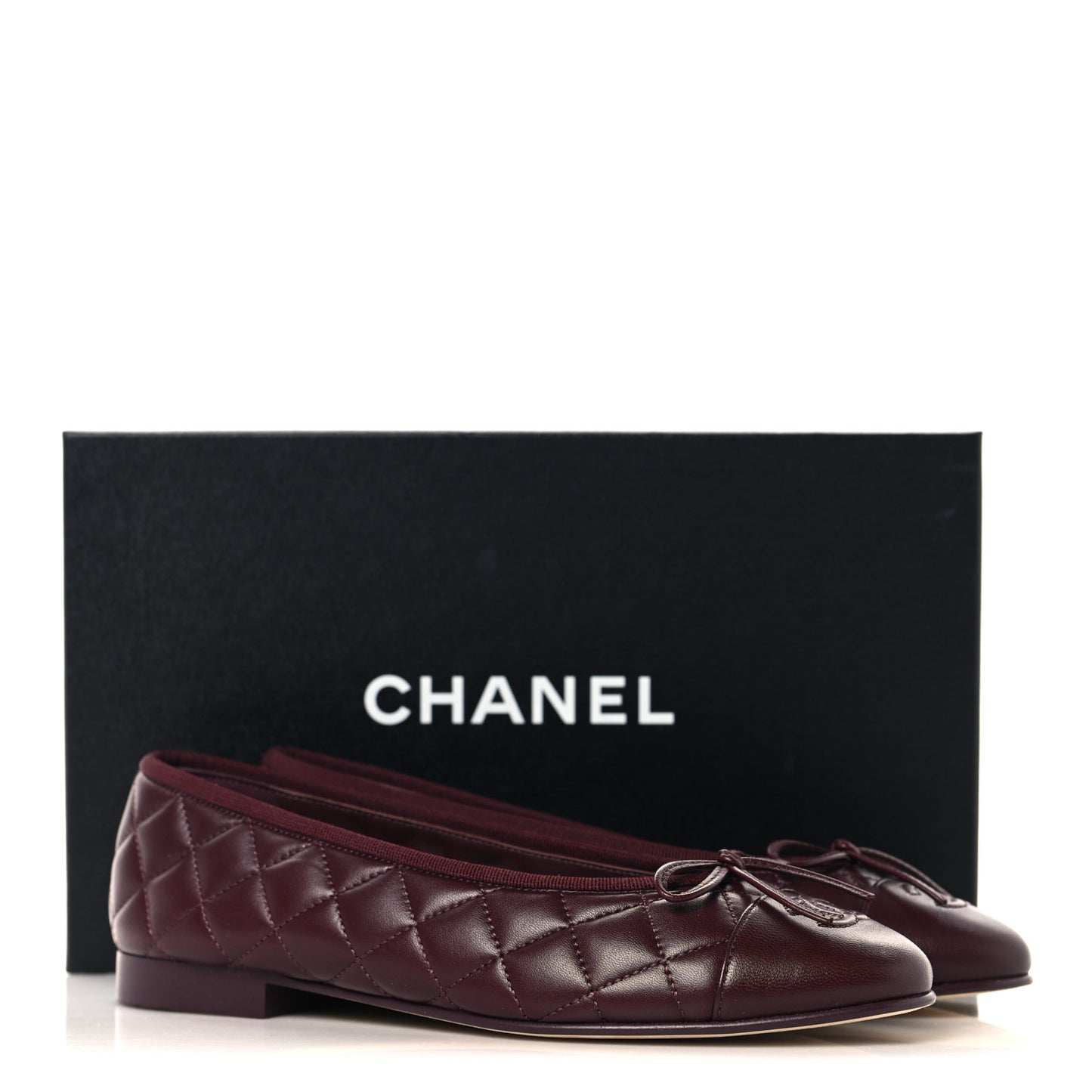 Lambskin Quilted CC Cap Toe Ballerina Flats 37.5 Dark Burgundy