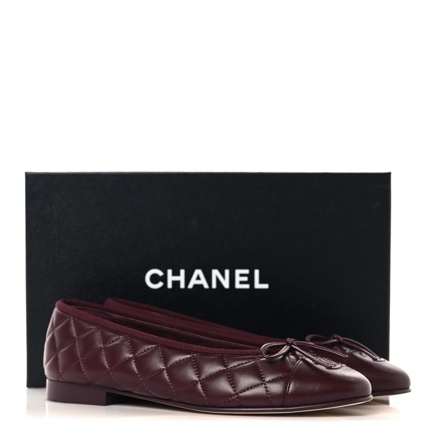 Chanel Lambskin Quilted CC Cap Toe Ballerina Flats 37.5 Dark Burgundy 10 of 10