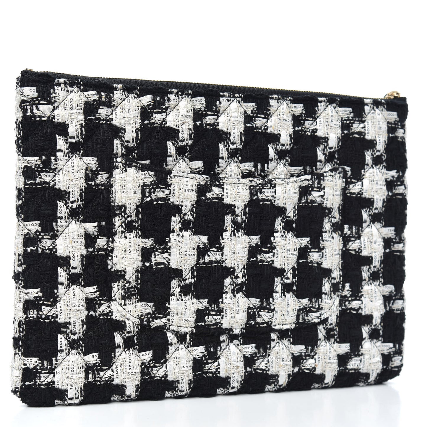 Tweed Quilted Medium Cosmetic Pouch Black Ecru White