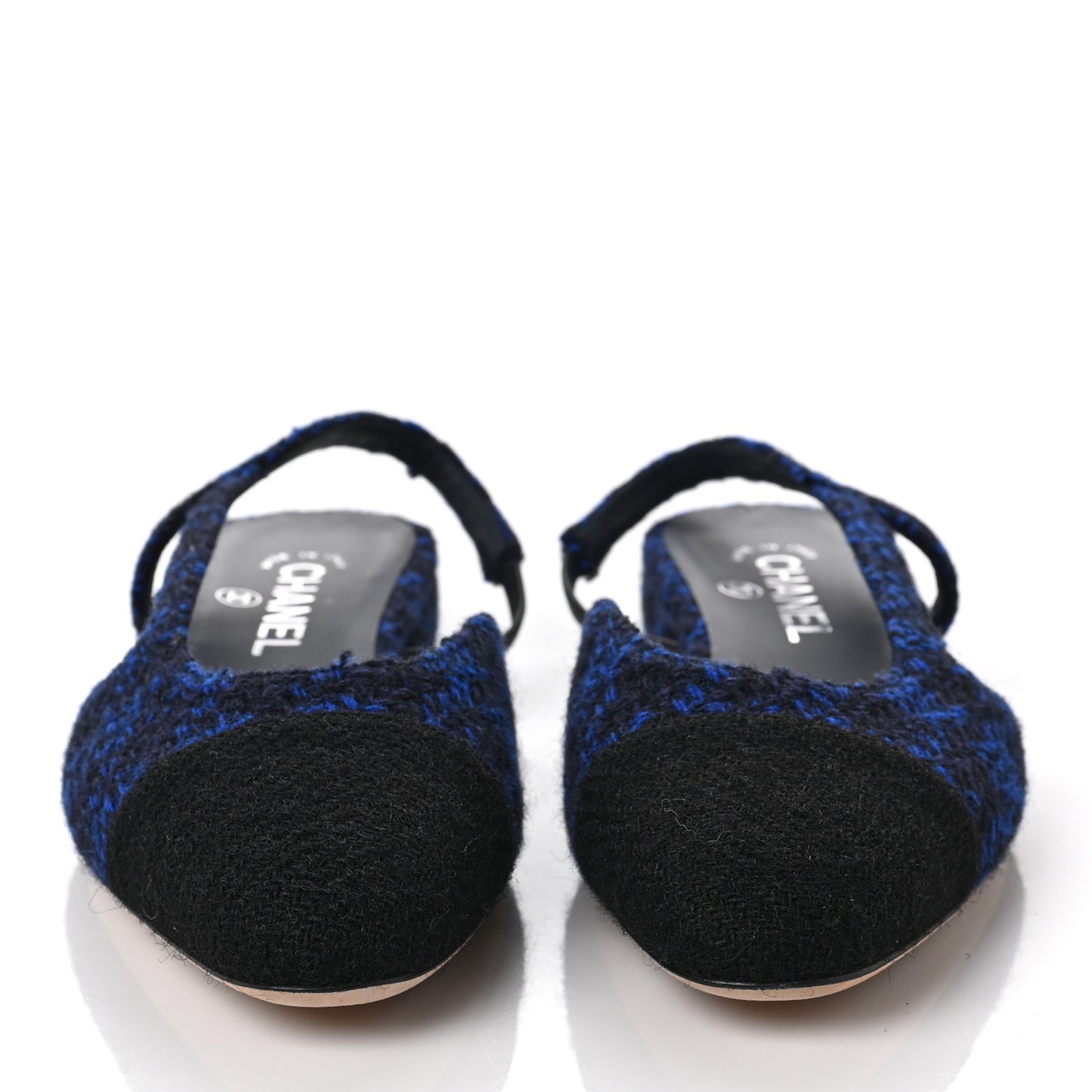 Tweed Cap Toe Slingback Flats 39 Blue Black