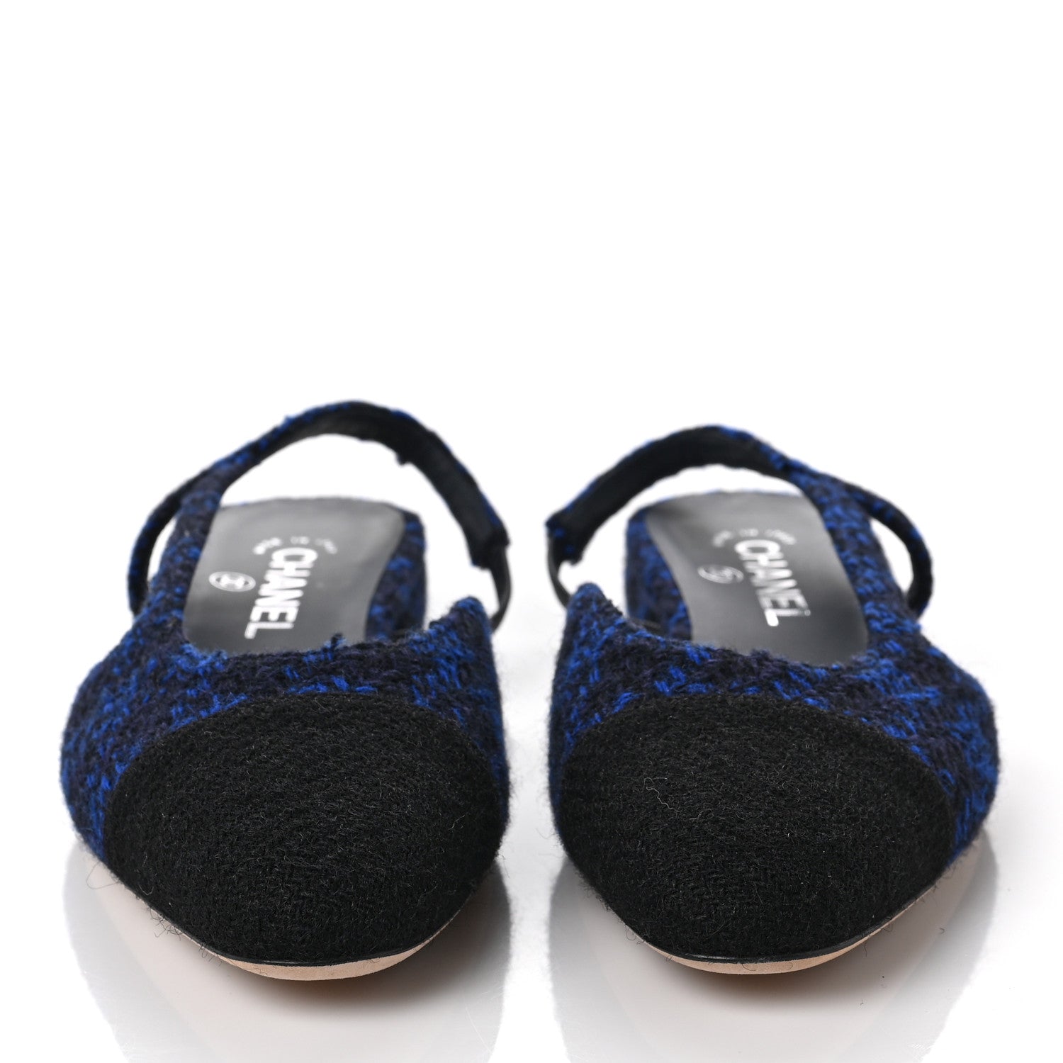 Chanel Tweed Cap Toe Slingback Flats 39 Blue Black 2 of 8