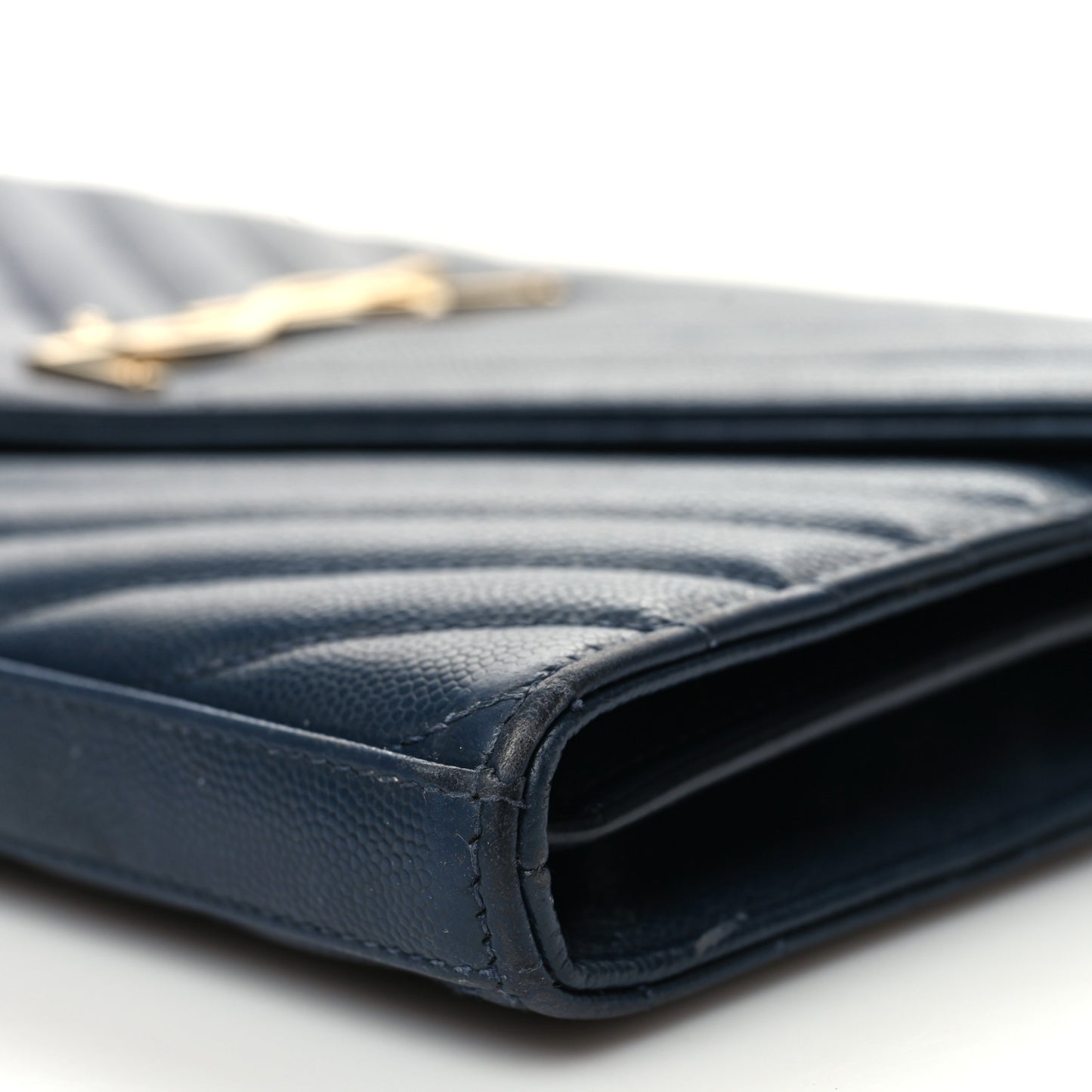 Grain De Poudre Matelasse Chevron Monogram Chain Wallet Navy