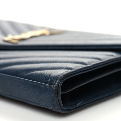 Saint Laurent Grain De Poudre Matelasse Chevron Monogram Chain Wallet Navy 9 of 11