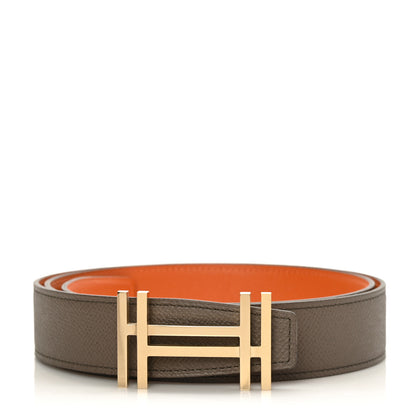 Hermes Swift Epsom 32mm Au Carre H Belt 95 Etoupe Orange 1 of 5