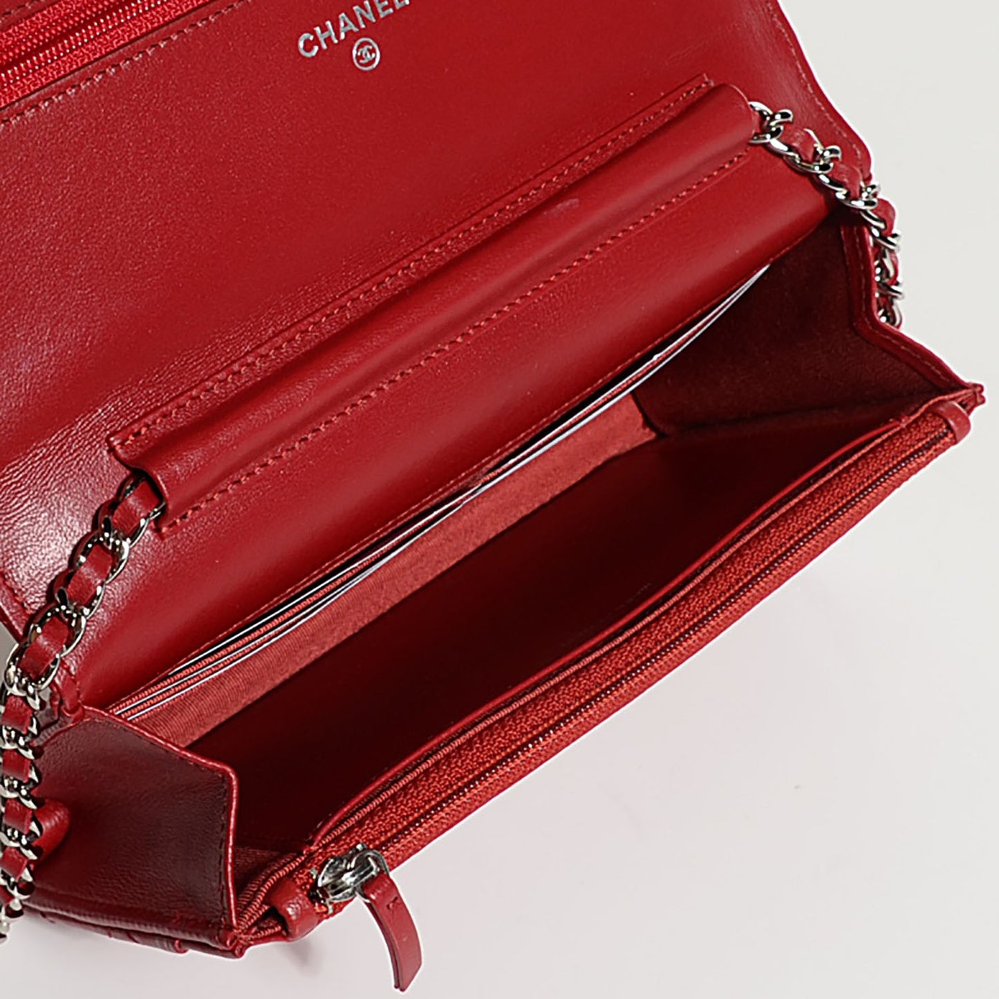 Lambskin Quilted Wallet On Chain WOC Red
