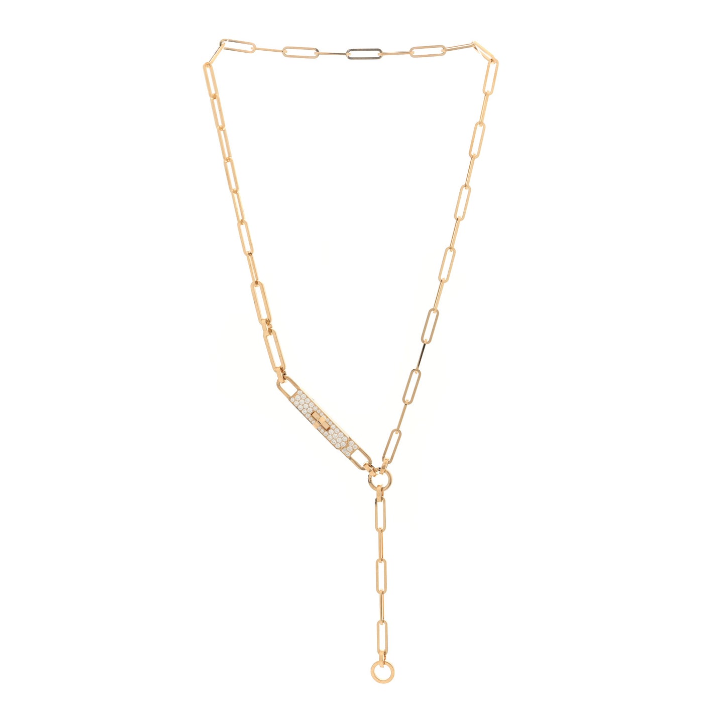 18K Yellow Gold Diamond Pave PM Kelly Chaine Lariat Necklace