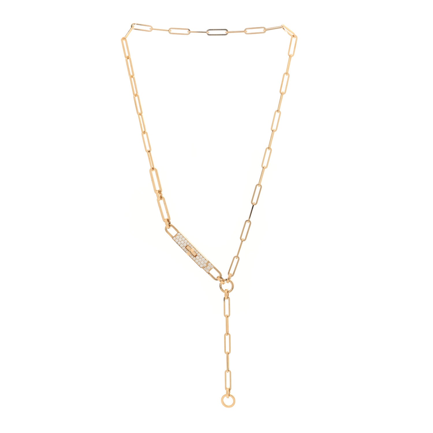 Hermes 18K Yellow Gold Diamond Pave PM Kelly Chaine Lariat Necklace 3 of 4