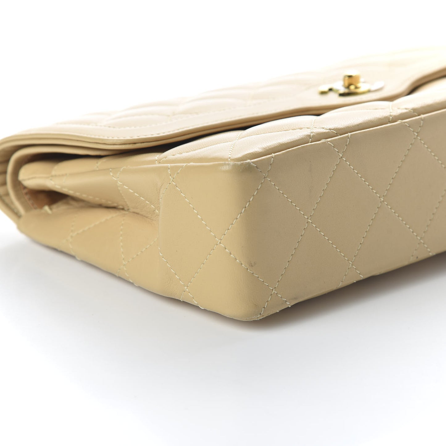 Lambskin Quilted Medium Double Flap Beige