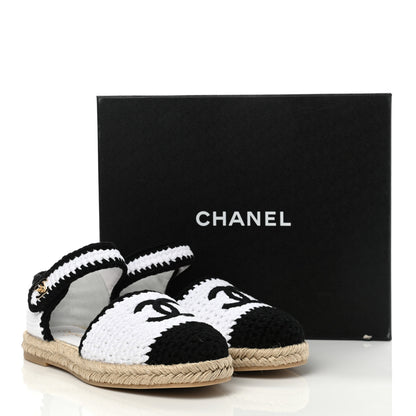 Chanel Braided Knit Cap Toe CC Ankle Strap Espadrilles 40 White Black 9 of 9