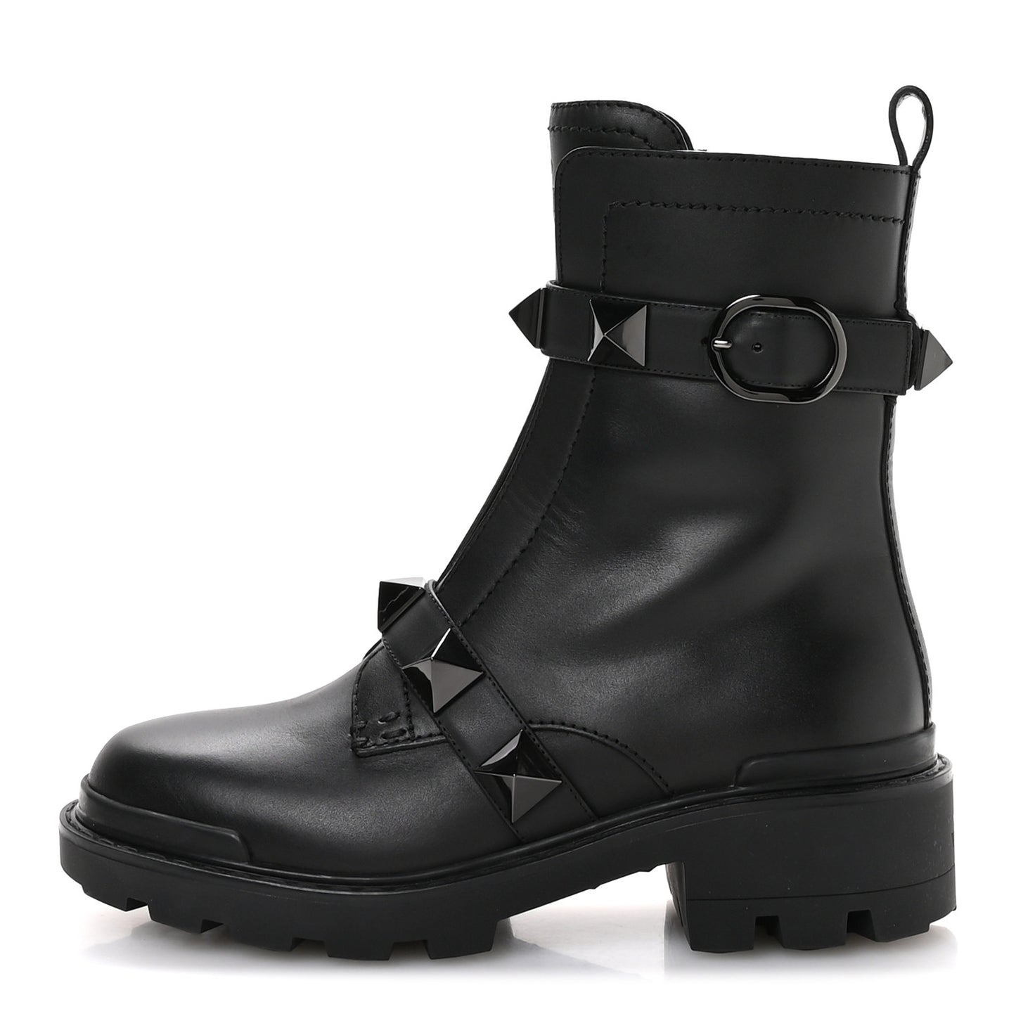 Calfskin Tonal Roman Stud Combat Boots 36 Black