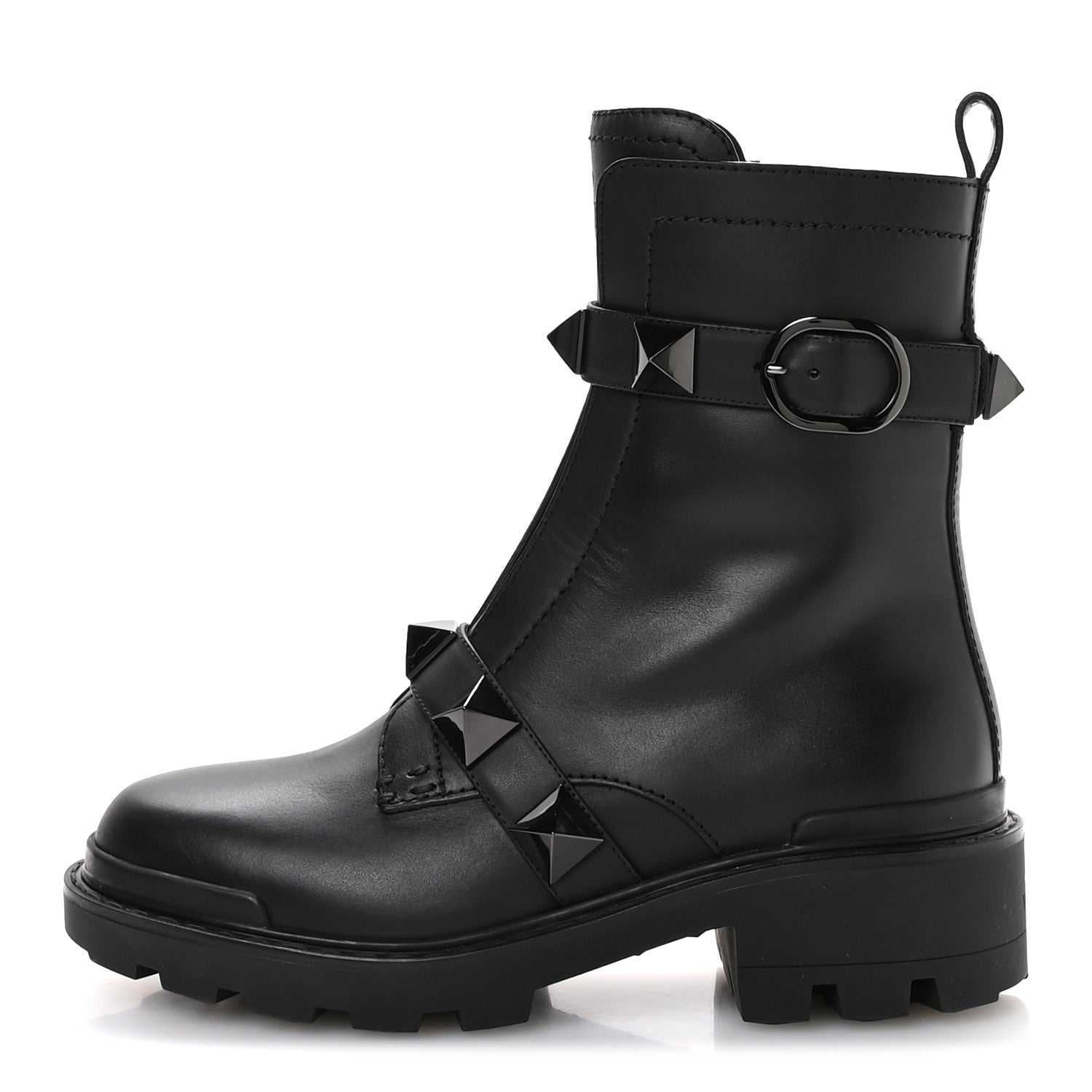 Valentino Garavani Calfskin Tonal Roman Stud Combat Boots 36 Black 1 of 9