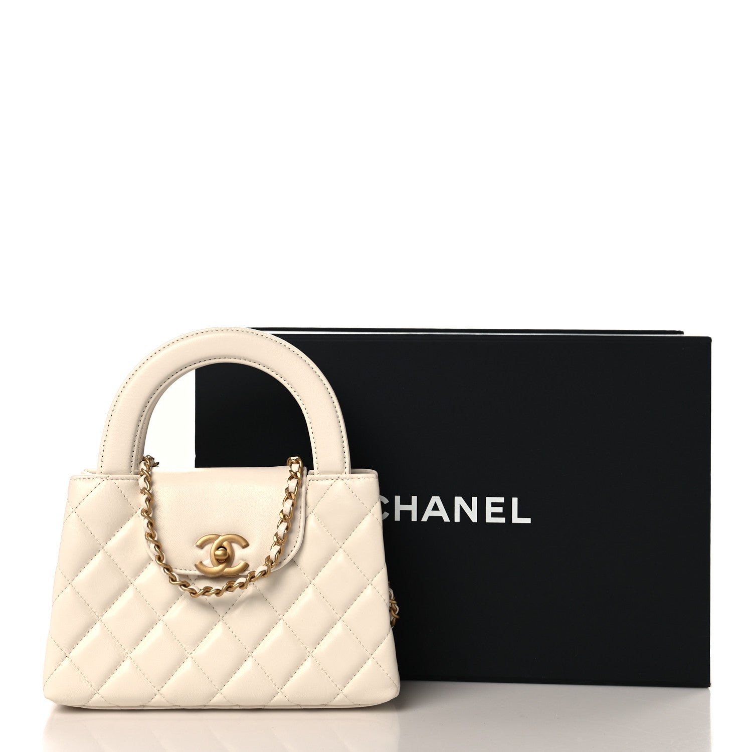 Chanel Shiny Aged Calfskin Quilted Nano Kelly Shopper White 10 of 10