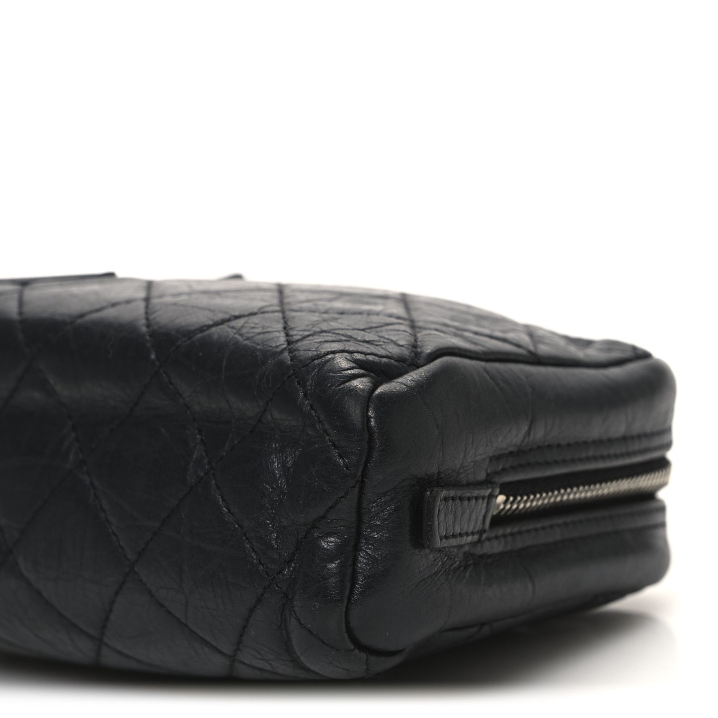 Aged Calfskin Quilted Cambon Cosmetic Case Black