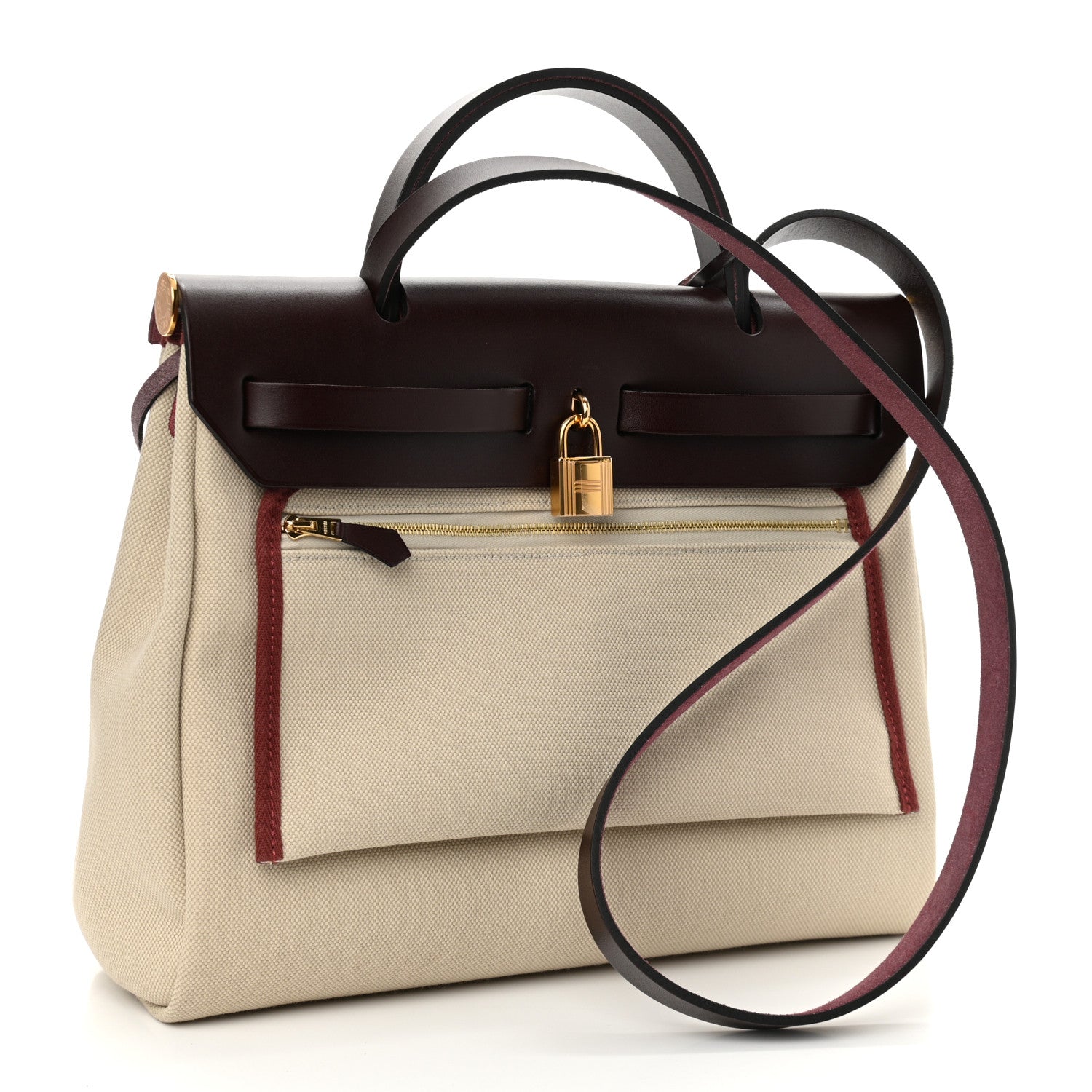 Hermes Military Toile Vache Hunter Herbag Zip Retourne 31 PM Beton Rouge Sellier 4 of 13