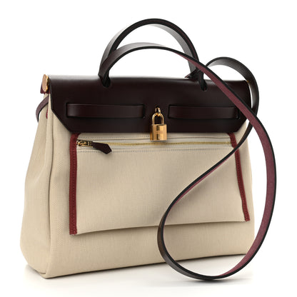 Hermes Military Toile Vache Hunter Herbag Zip Retourne 31 PM Beton Rouge Sellier 4 of 13
