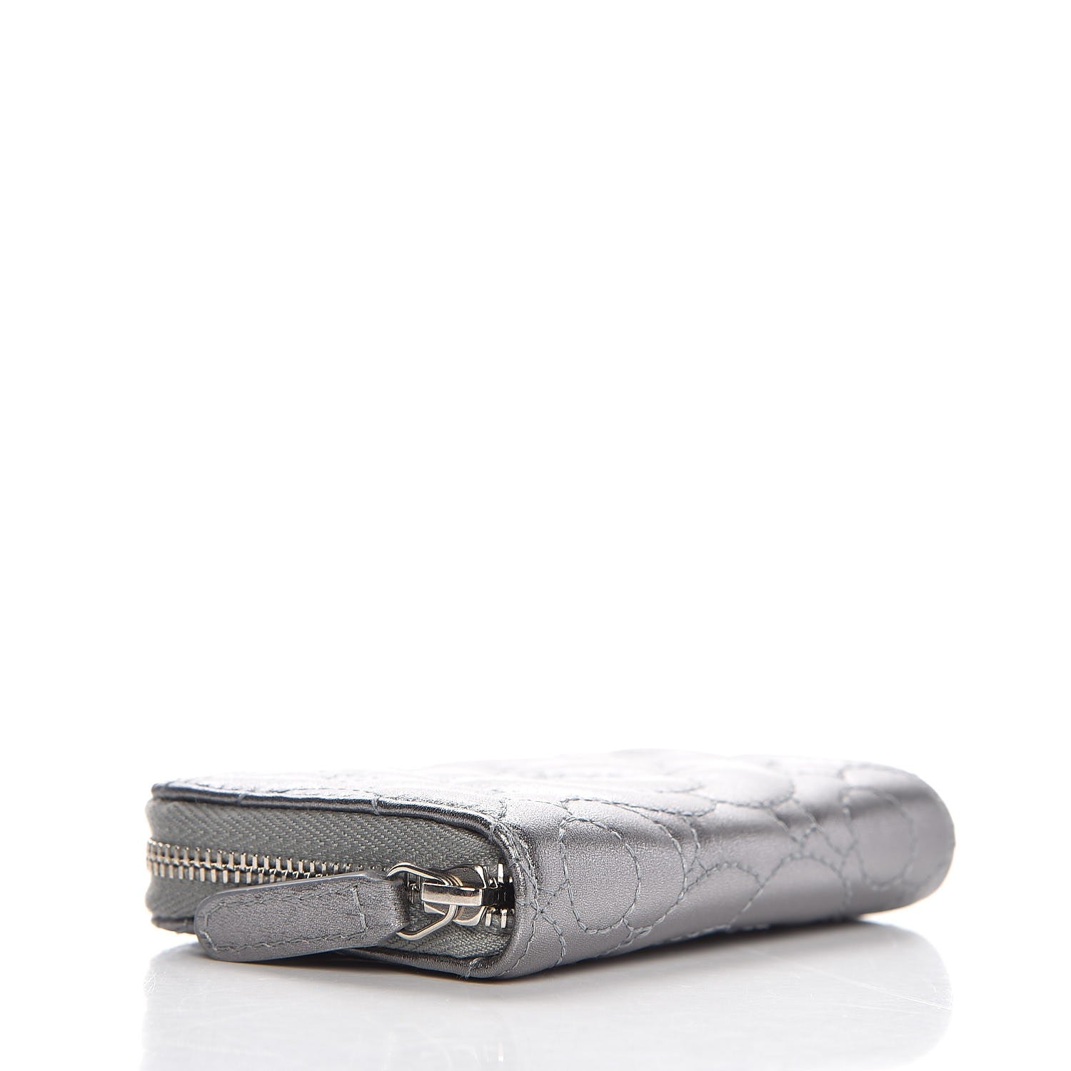 Chanel Metallic Lambskin Camellia Embossed Zip Coin Purse Grey 4 of 10