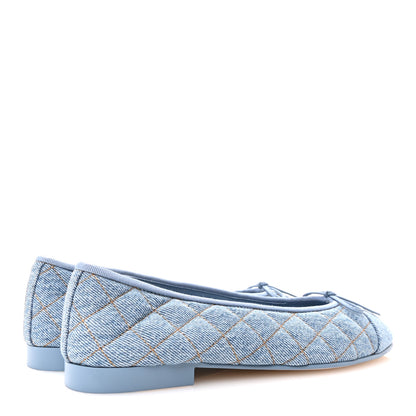 Chanel Denim Quilted CC Cap Toe Ballerina Flats 38.5 Light Blue 5 of 10