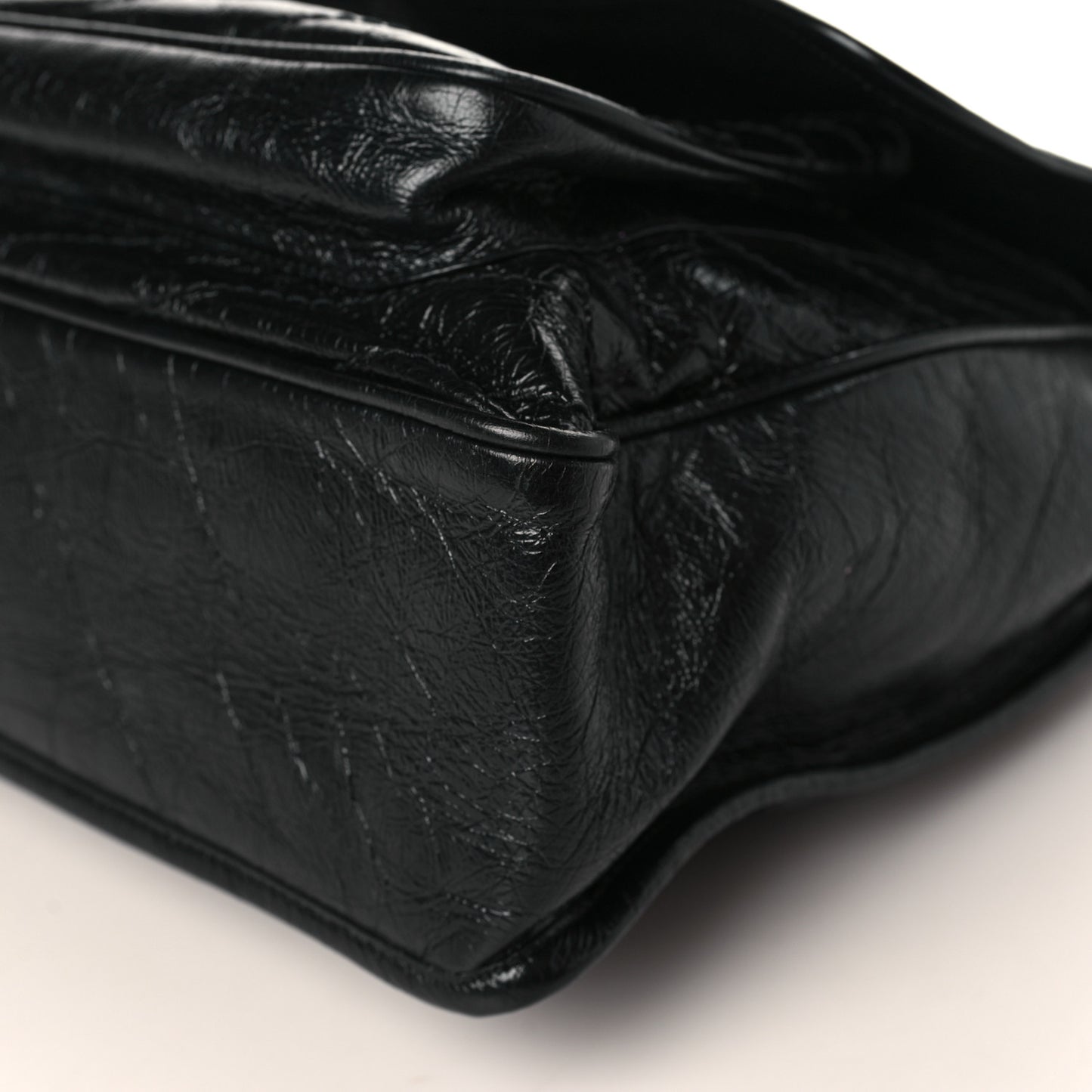 Crinkled Calfskin Matelasse Monogram Large Niki Chain Satchel Black