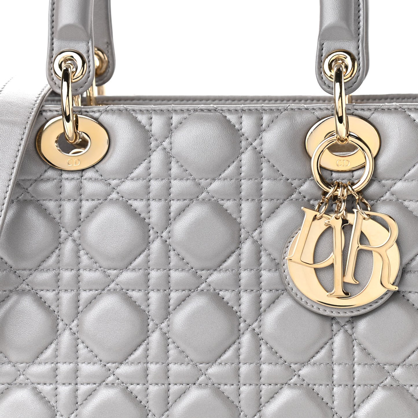 Pearly Lambskin Cannage Medium Lady Dior Grey
