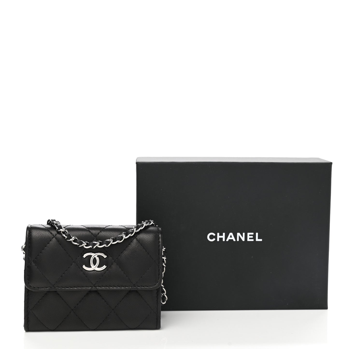 Lambskin Quilted Clutch With Chain Black