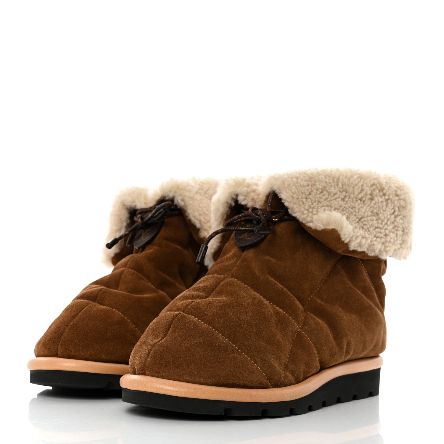 Louis Vuitton Suede Shearling Quilted Flat Ankle Boot 38 Beige 3 of 8