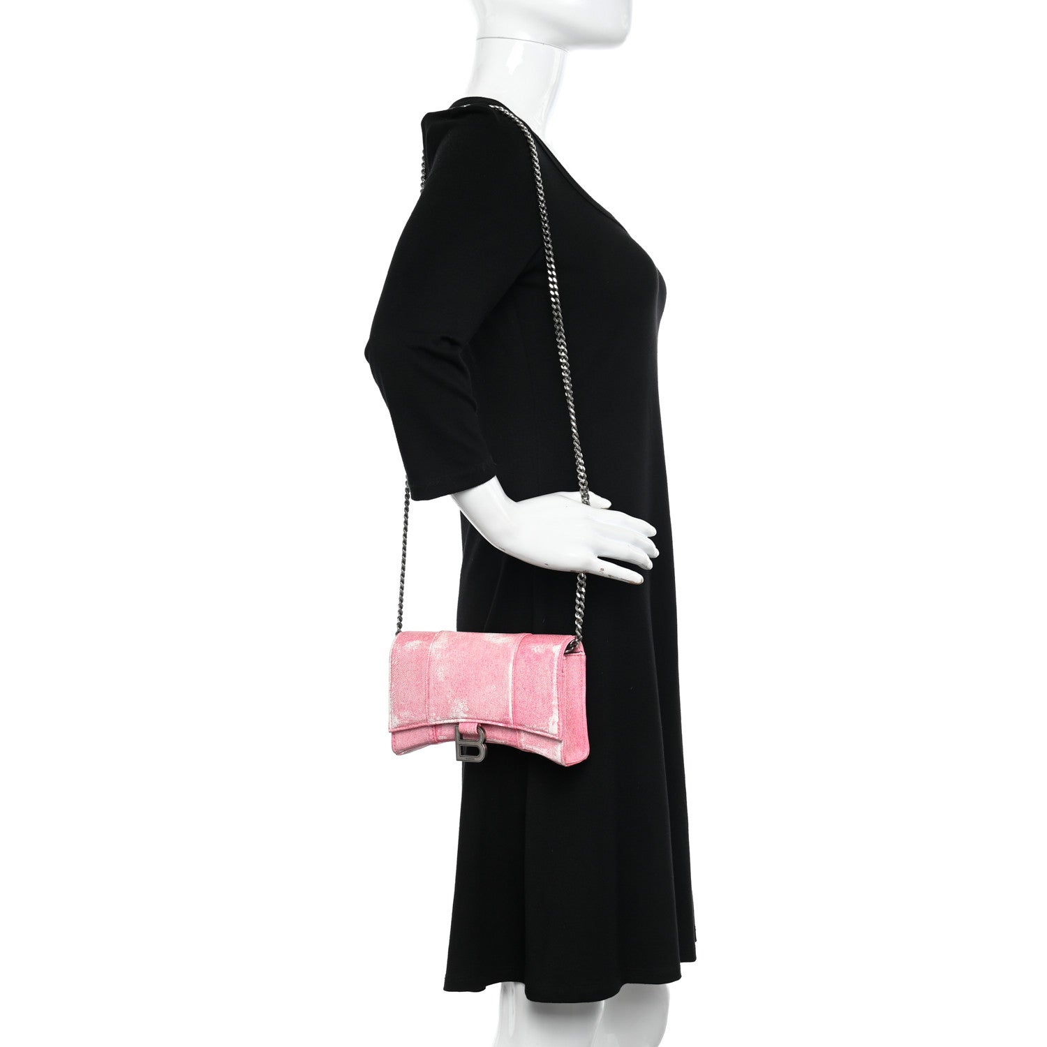 Balenciaga Nappa Denim Printed Hourglass Chain Bag Denim Pink 2 of 9