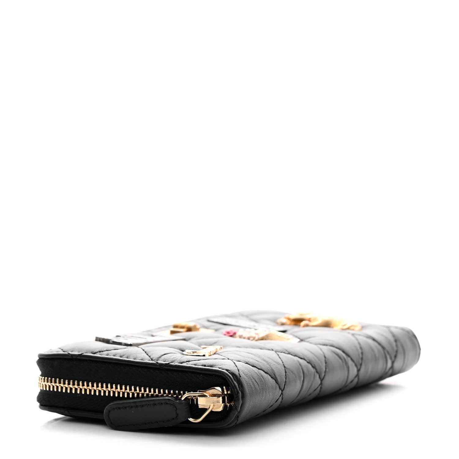 Chanel Aged Calfskin Quilted Small New York Charms 2.55 Reissue Zip Around Wallet Black 4 of 9