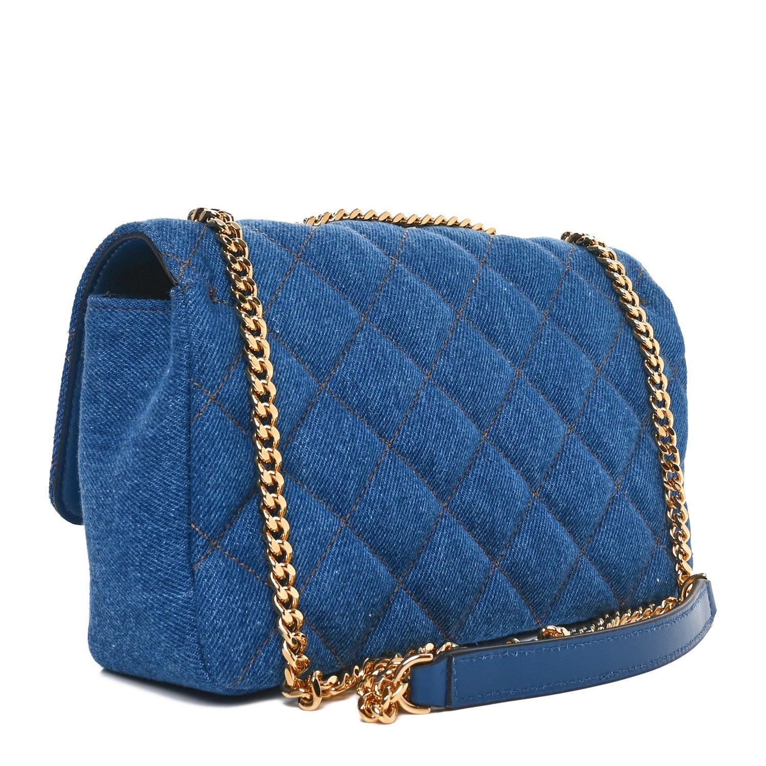Versace Denim Quilted La Medusa Small Shoulder Bag Blue 3 of 9