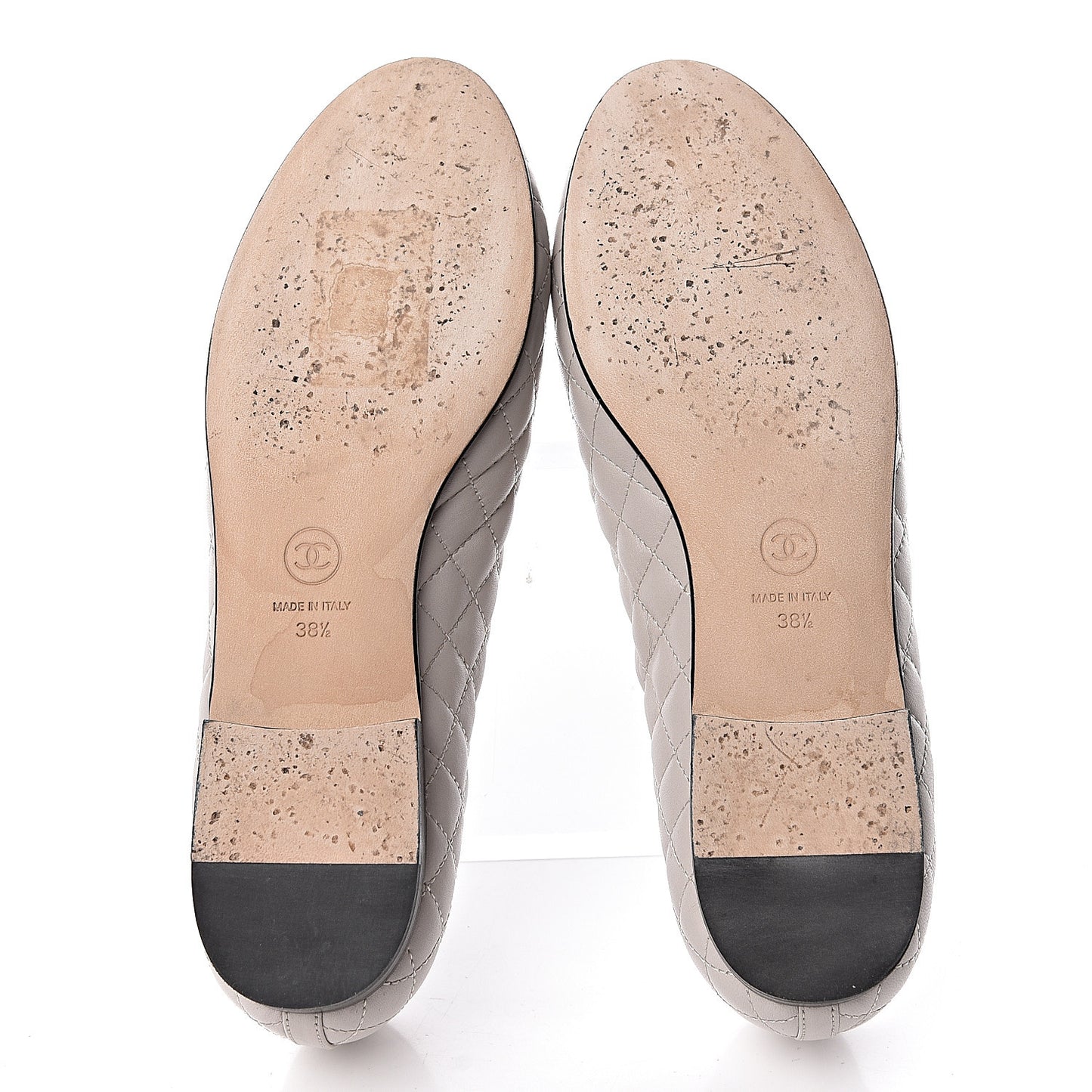 Lambskin Quilted CC Loafers 38.5 Light Grey